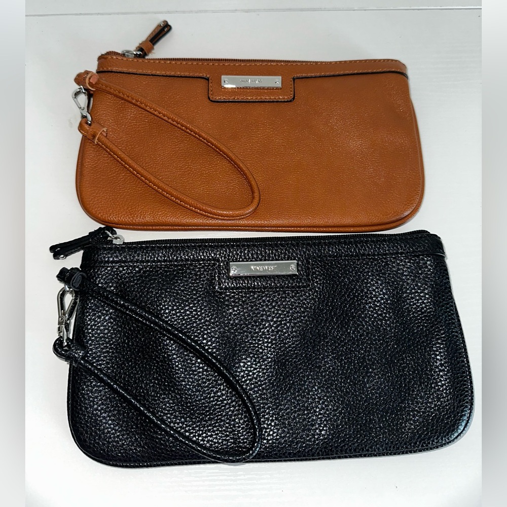 Nine West Leather Wristlets Black & Brown,animal print interior.Women’s purses.